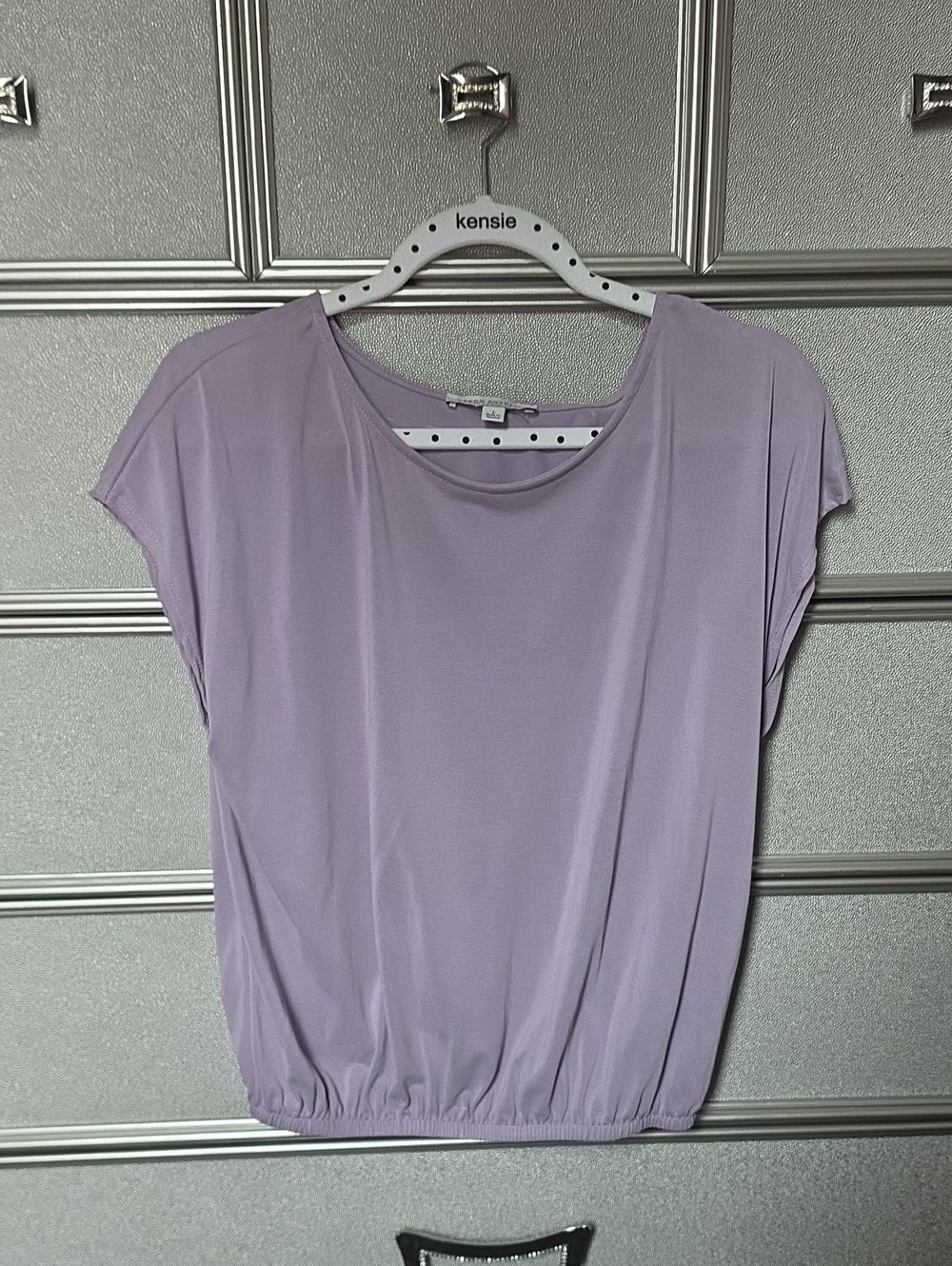 Green Envelope Lavender Short Sleeve Blouson Top